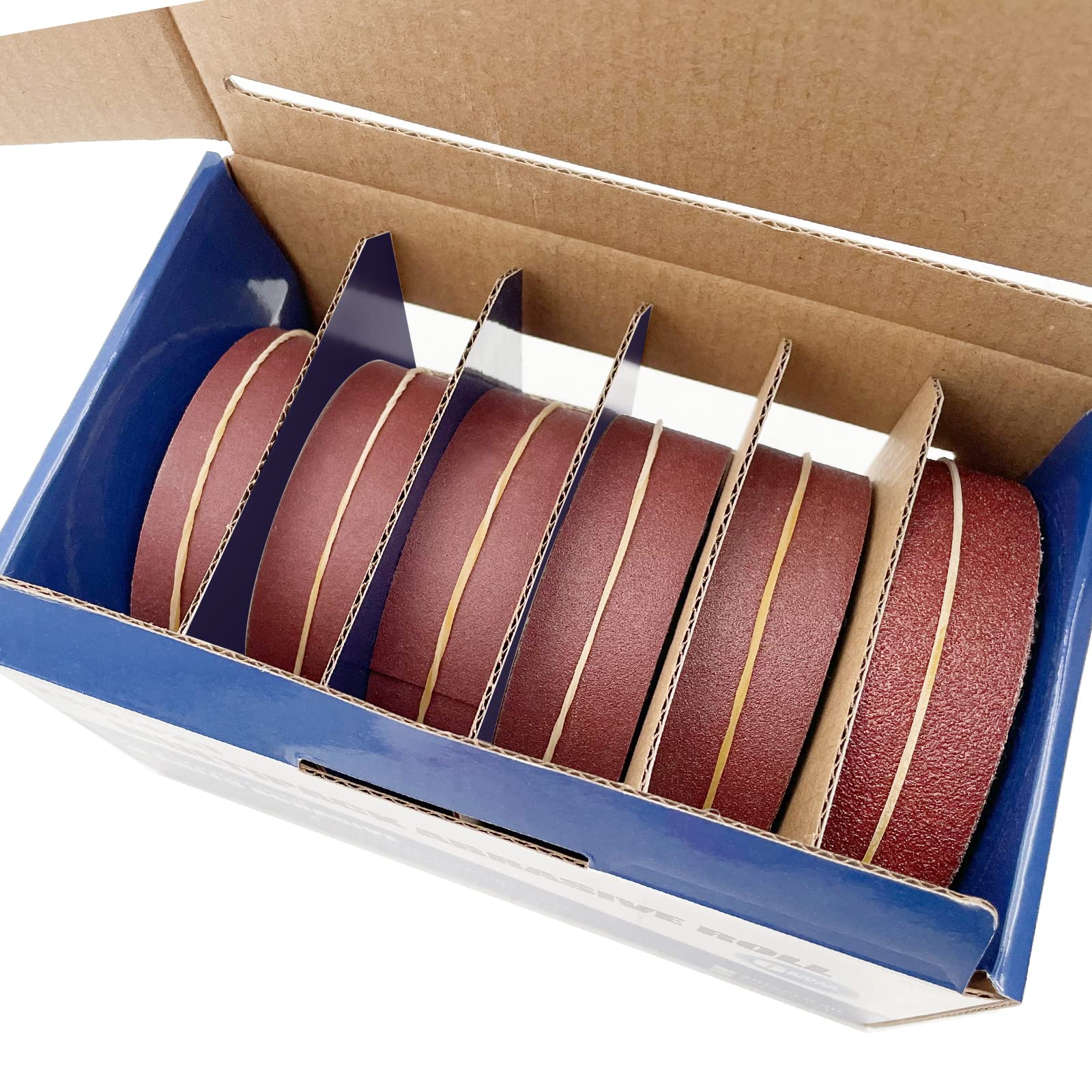 Lot de 6 rouleaux de papier abrasif de 2,5 cm x 8 m avec distributeur de papier émeri pour meubles en bois, finition du métal, ponçage automobile, polissage automobile, 80/150/240/320/400/600