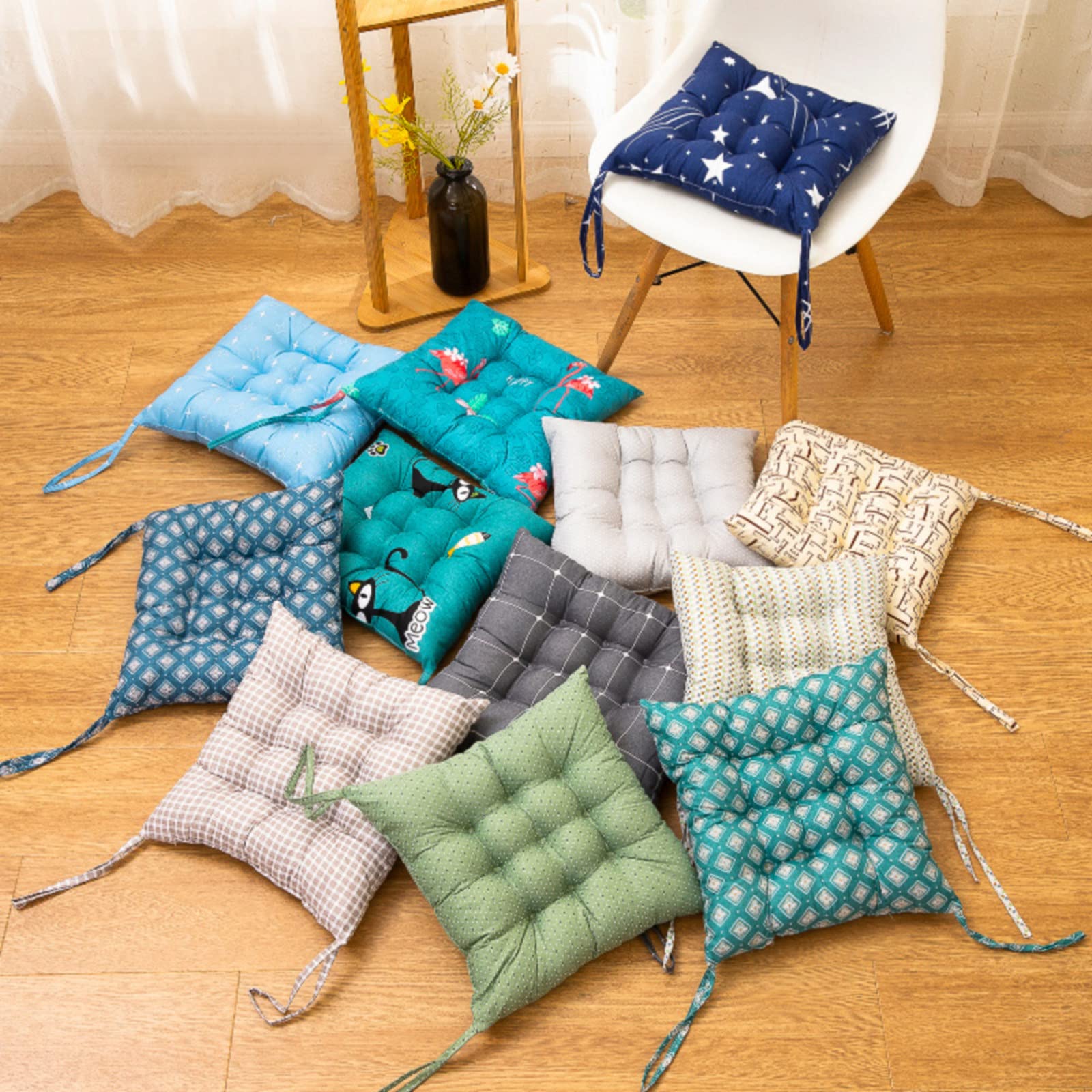 Set Di 4 Cuscini Per Sedia CEWROM - 40x40 Cm, Imbottiti, Con Nastri, Per Interni Ed Esterni