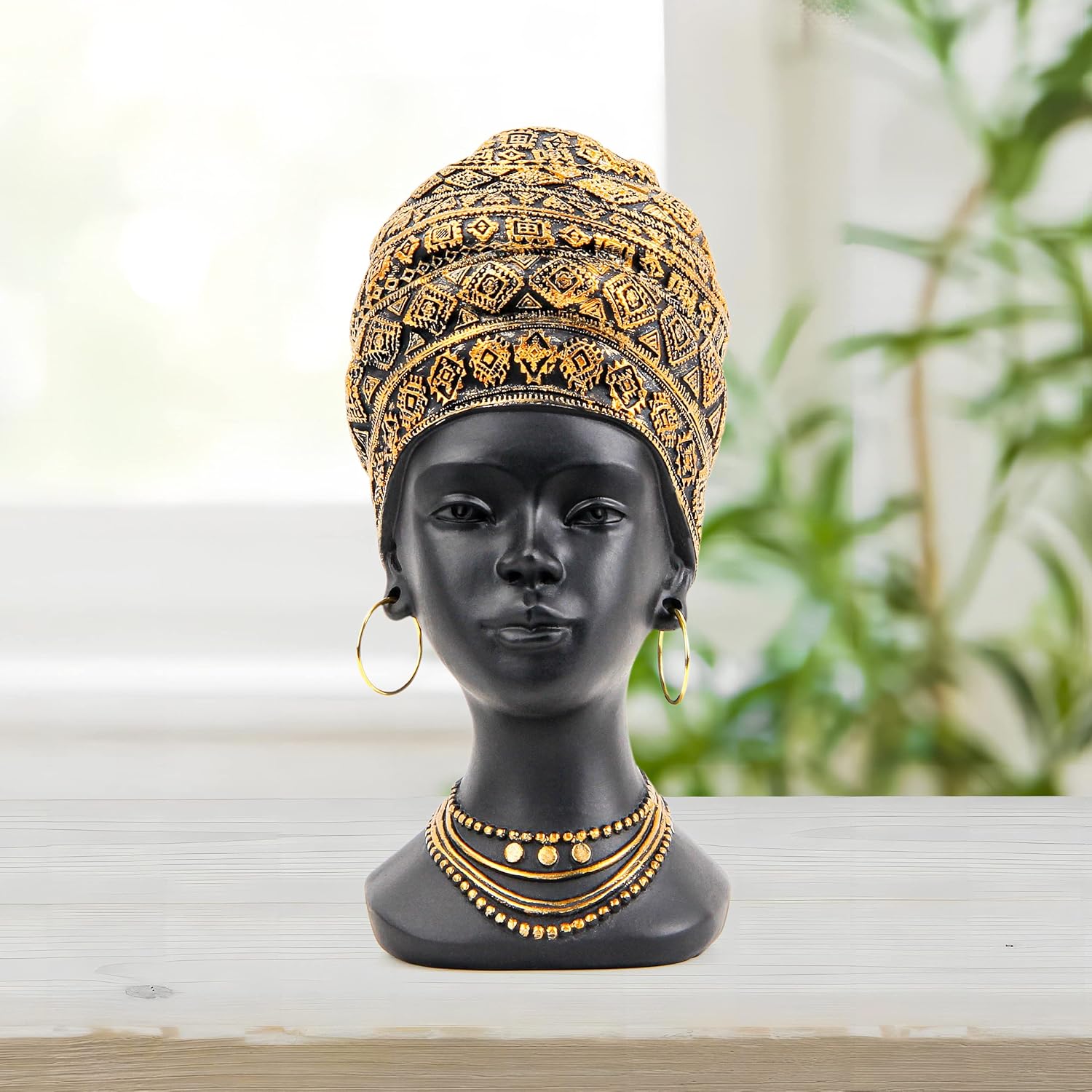 African Statue and Sculpture for Home Decor, Women Figurine in Antique Gold Color - Image 6