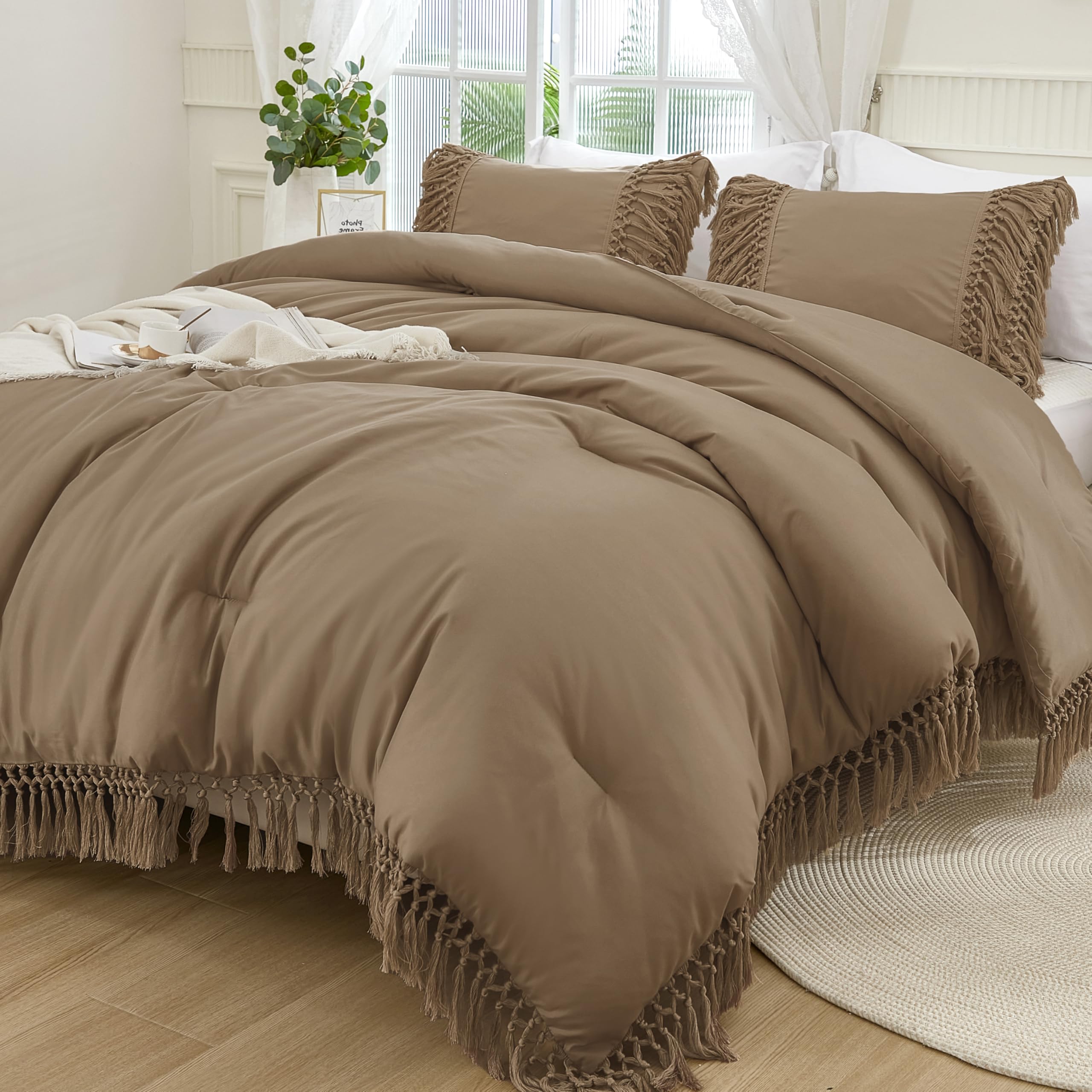 Juego de cama matrimonial ligero bohemio de 3 piezas suave