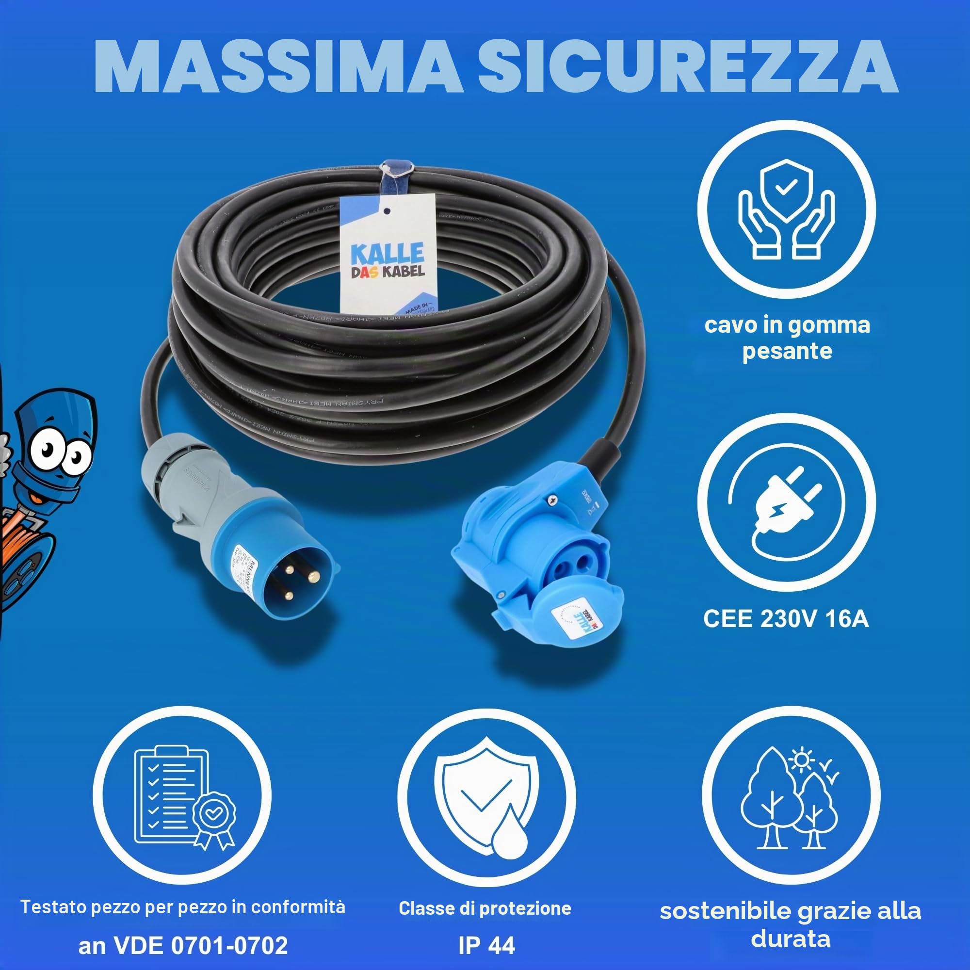 FRITZ DAS KABEL - Cavo di prolunga CEE, in gomma con giunto a gomito 230 V H07RN-F 3 G 2,5 mm², 230.00 voltsV