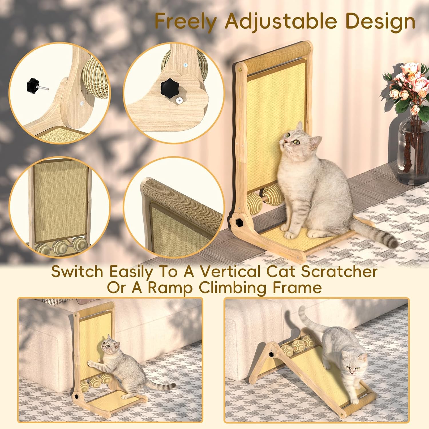 L-Shaped Cat Scratcher with Dual Sisal & Carpet Surfaces Reversible Vertical & Horizontal Scratching Board for Indoor Cats, Furniture & Wall Protector