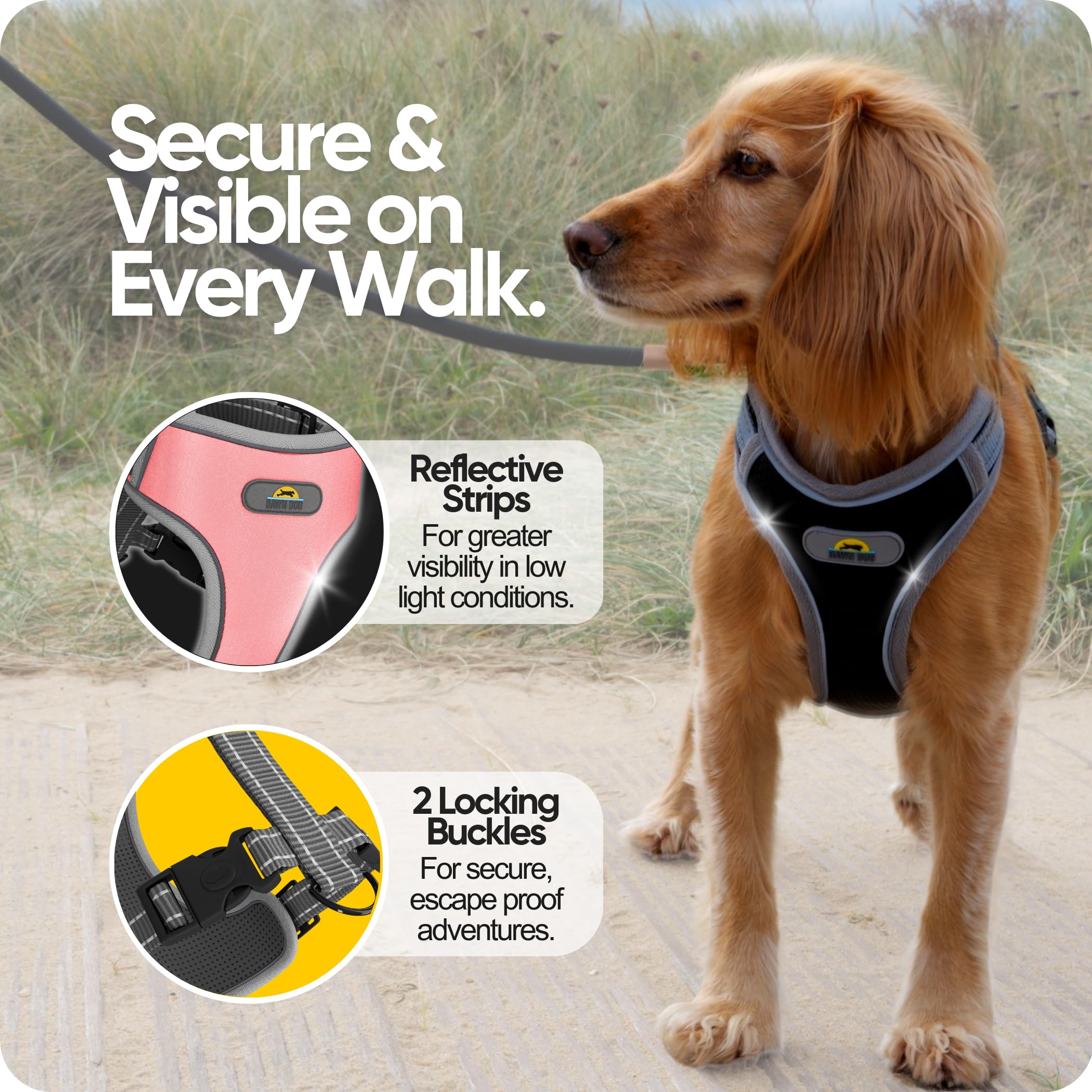 Dawn Dog Dog Harness with Secure Locking Clip, Pink, X-Large - Image 2
