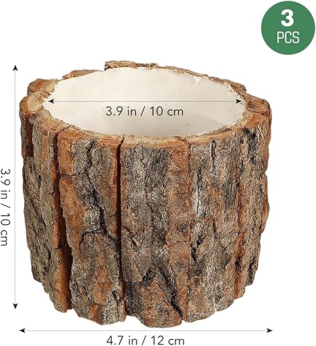 Miniatura 3 de YARNOW 3 macetas de madera para corteza, maceta rústica, florero, soporte para arreglos florales para decoración del hogar en interiores y
