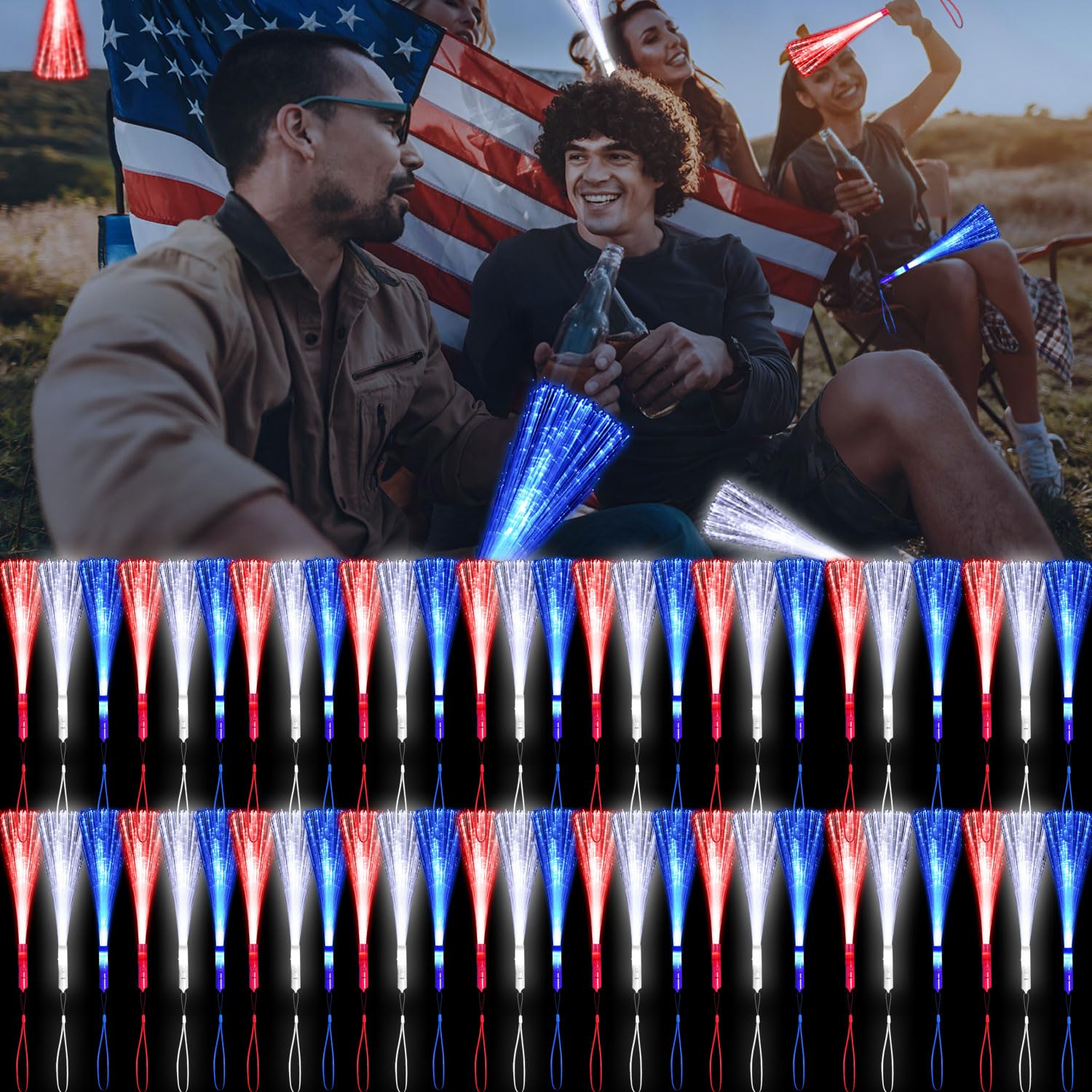 YOFOBU 60 PCS Fiber Optic Wands Glow Fiber Wands Bulk LED Light Up Wands with 3 Flashing Modes LED Flashing Sticks for July 4th Halloween Wedding