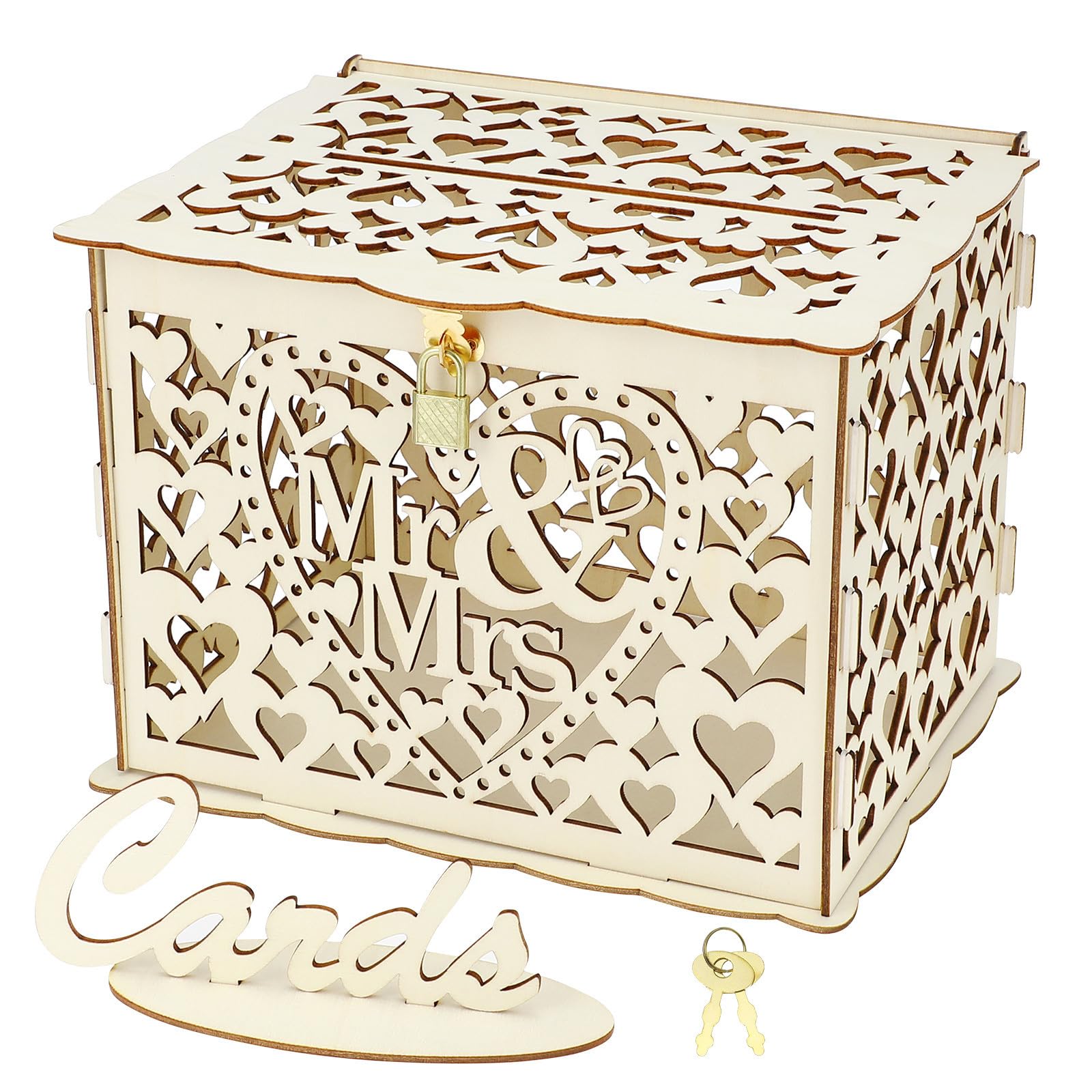 Caja de boda de madera con cerradura para tarjetas y regalos recuerdos color caqui
