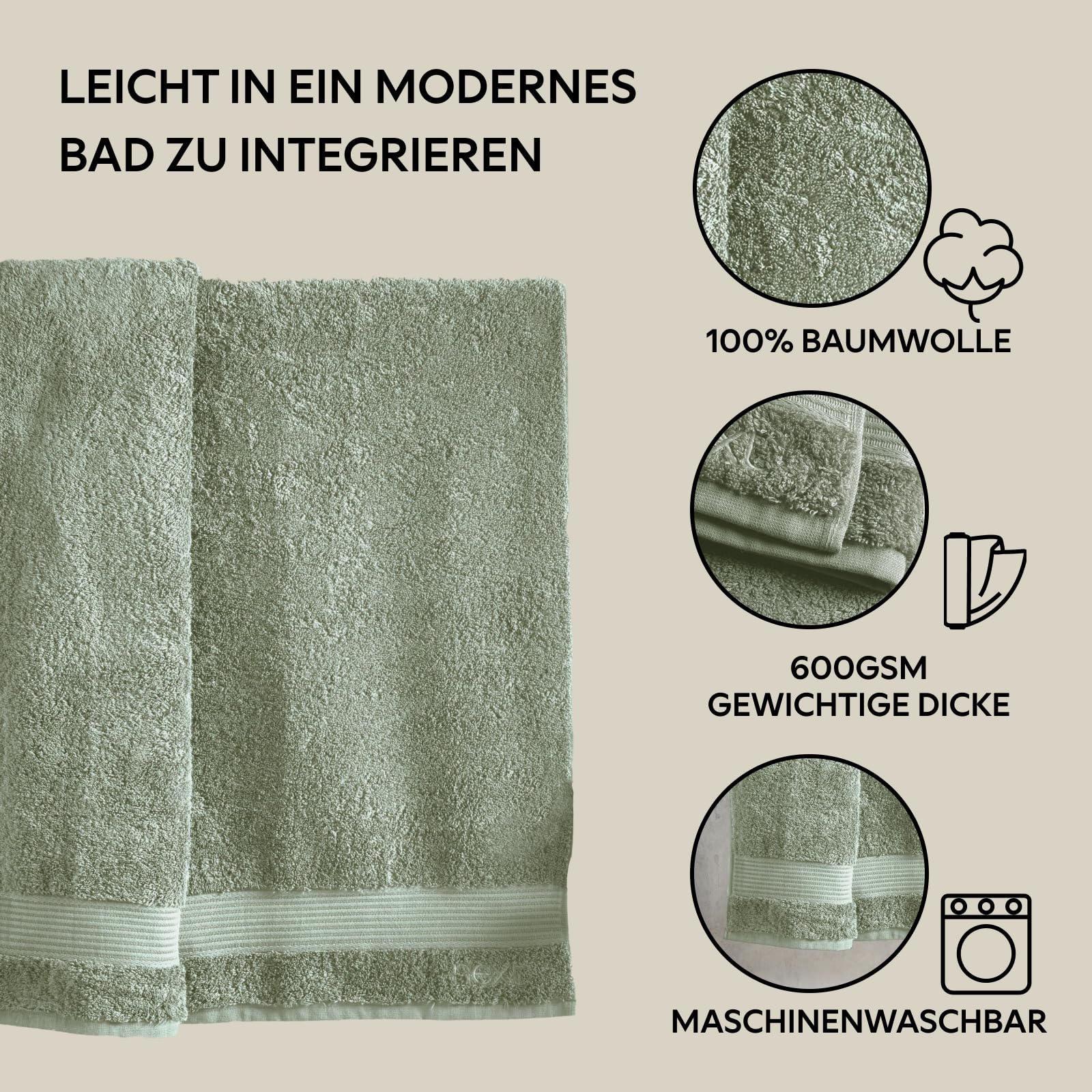 NEXT Home Asciugamani in cotone egiziano - 100% cotone (dimensione) Green Sage Mid