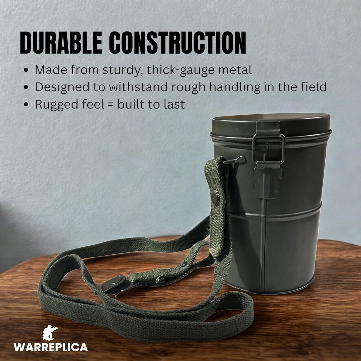 warreplica WW1 German M1916 Gas Mask Canister|Authentic Reproduction WWI Metal Respirator Tin Carrier Case|Great War Military Collectible Storage Container|Imperial German Army Militaria, Olive Drab