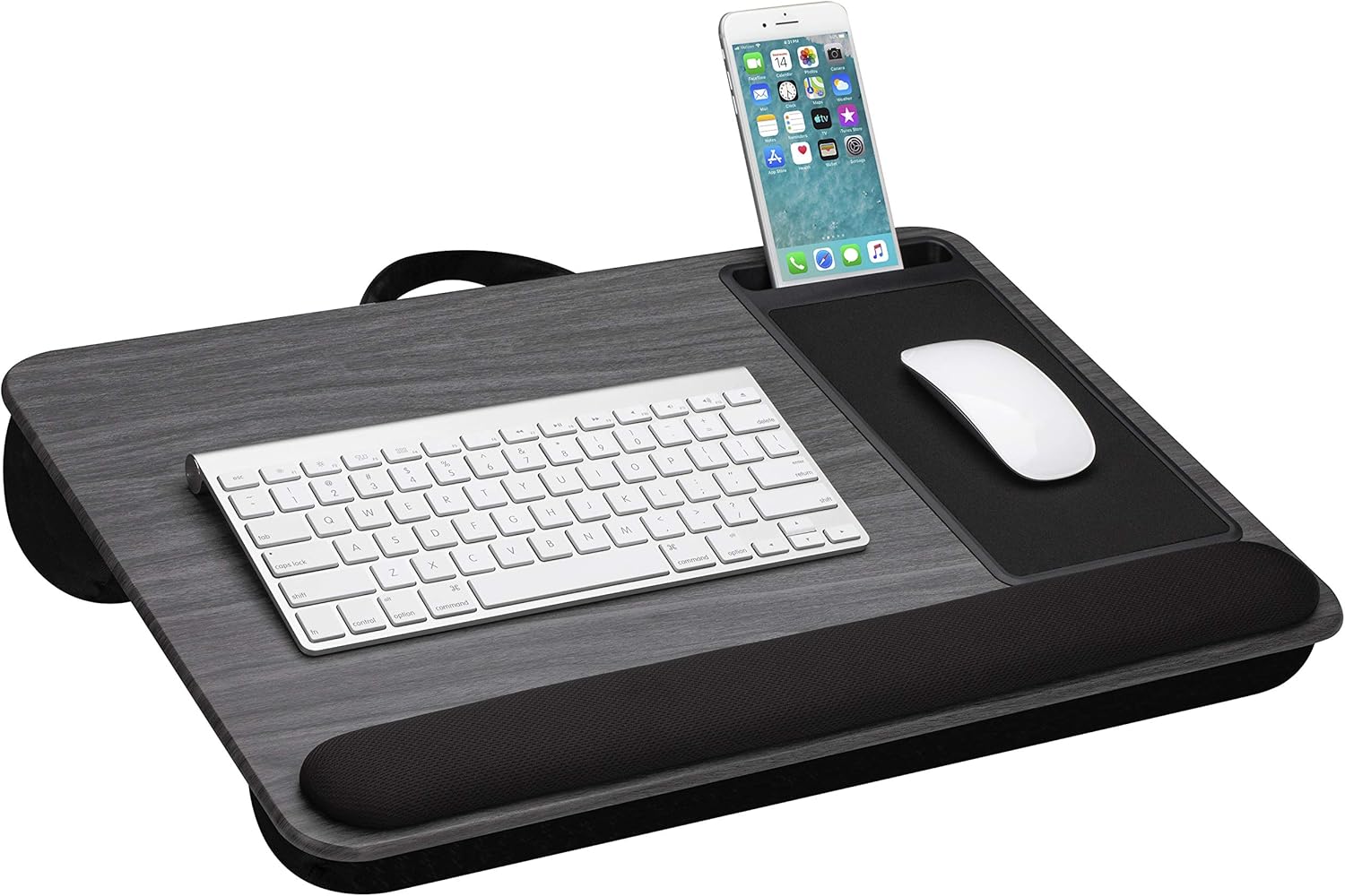 Tор Rаtеd LapGear Home Office Pro Lap Desk with Wrist Rest, Mouse Pad, and Phone Holder - Fits Up to 15.6 Inch Laptops - Gray Woodgrain - Style No. 91595