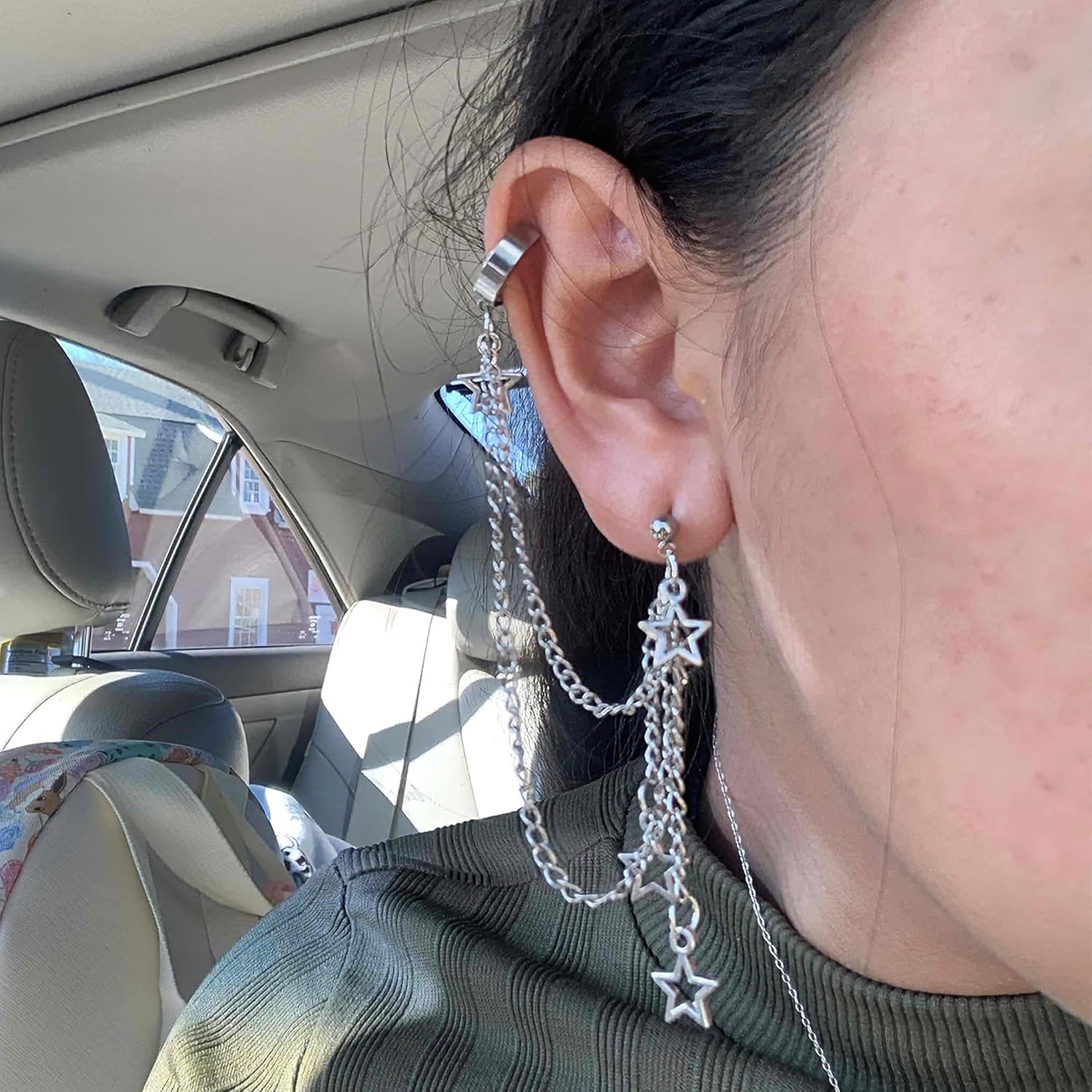 Women’s Y2K Star Pendant Ear Cuffs: Stainless Steel-Style Silver Star Earrings – Trendy Unique Fashion Jewelry for Parties, Dates & Daily Wear