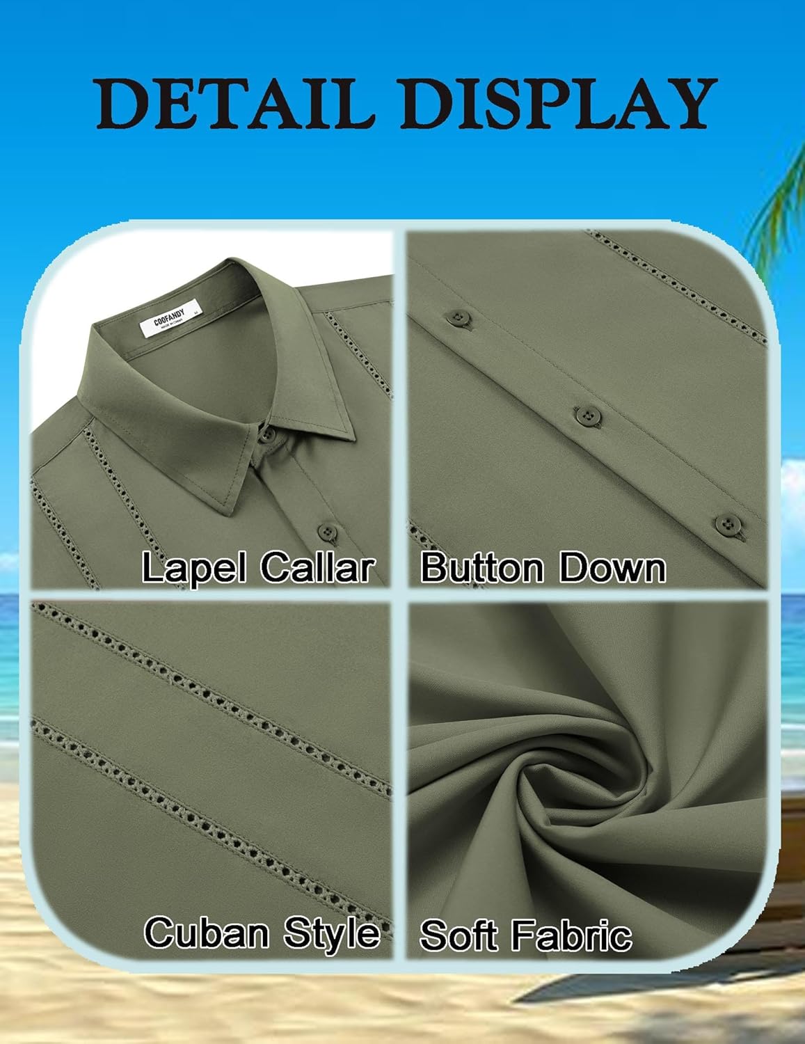 COOFANDY Mens Cuban Guayabera Shirt Short Sleeve Button Down Shirts Summer Beach Vacation Shirts - Image 5
