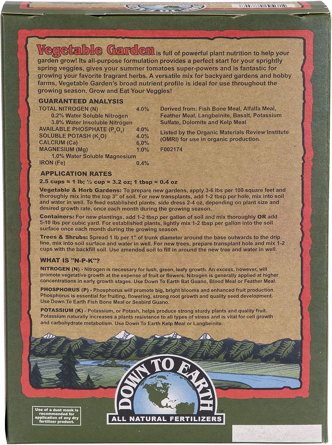 Down to Earth Organic Vegetable Garden Fertilizer 4-4-4, 5lb : Patio, Lawn & Garden