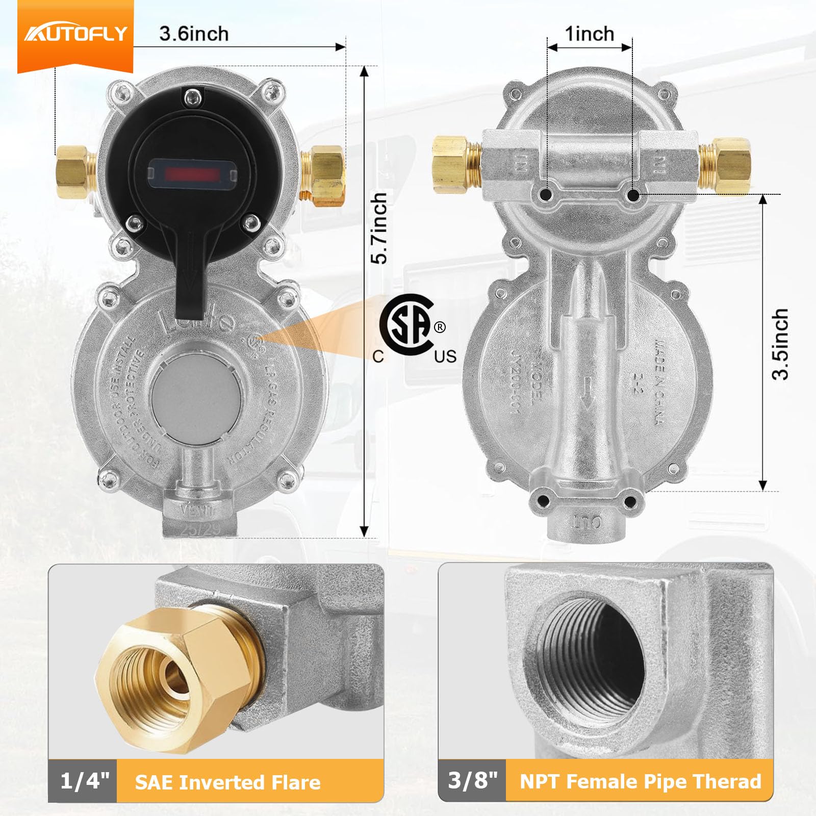 Regulador de gas propano LP de cambio automático de 2 etapas con 2 mangueras de propano de 18 pulgadas con calibre y conjuntos de manguera de regulador trenzado de acero inoxidable de 6 pies