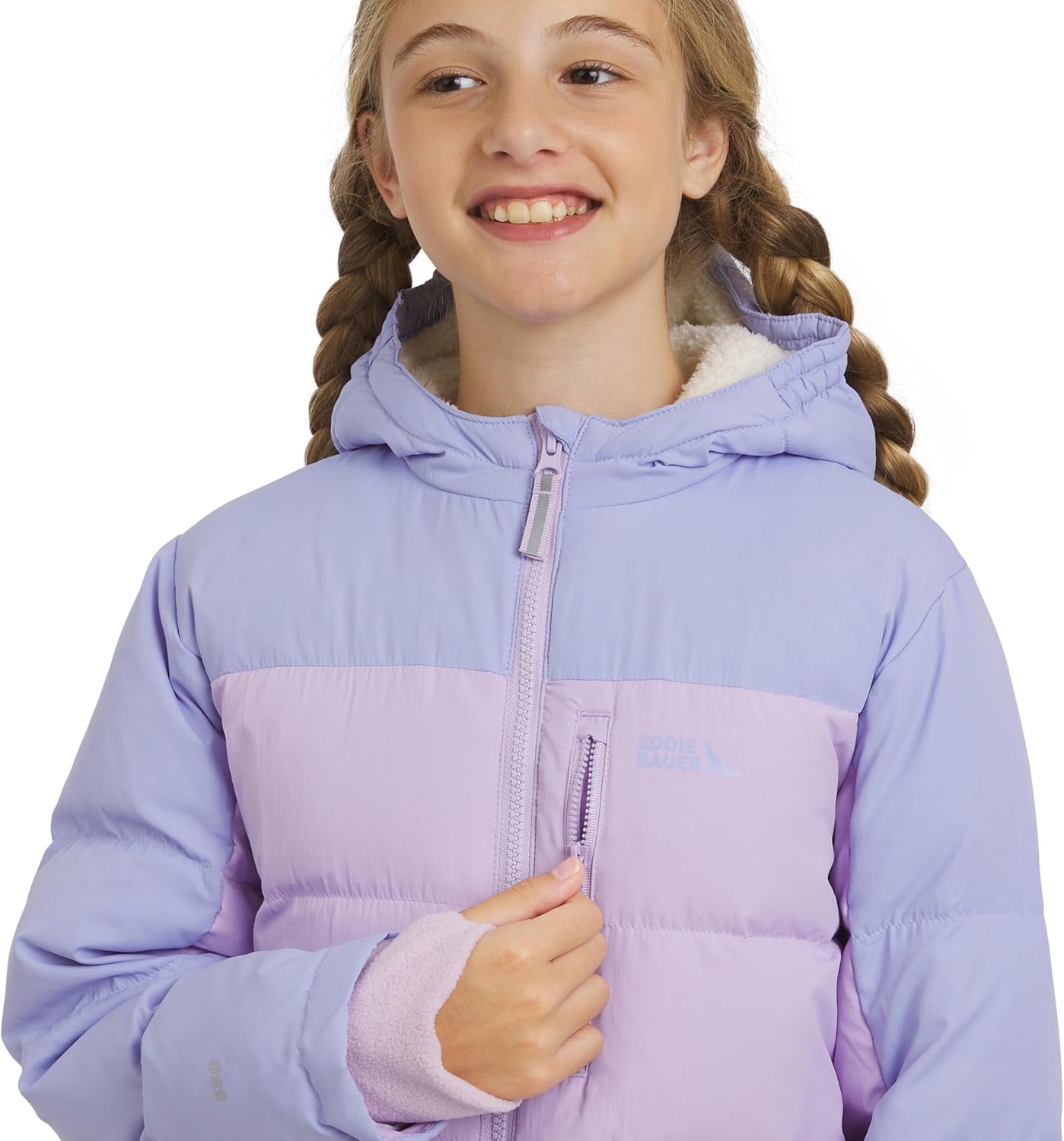 Eddie Bauer Girls' Classic Heavyweight Faux Fur Lined Hooded Insulated Down Jacket, Baby Lavender, Medium - Image 2