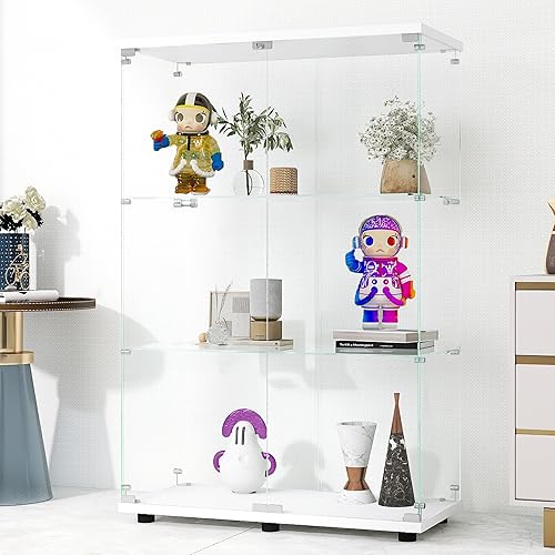 Gabinete de puerta de vidrio transparente de 4 niveles con puerta, fácil de instalar, vidrio templado sólido, vitrina de la colección Curio Cabinet