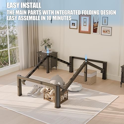 Miniatura 6 de Base de cama individual de 18 pulgadas con patas de esquinas redondeadas y agujeros para cabecero, con tope deslizante para colchón, soporte de 3500