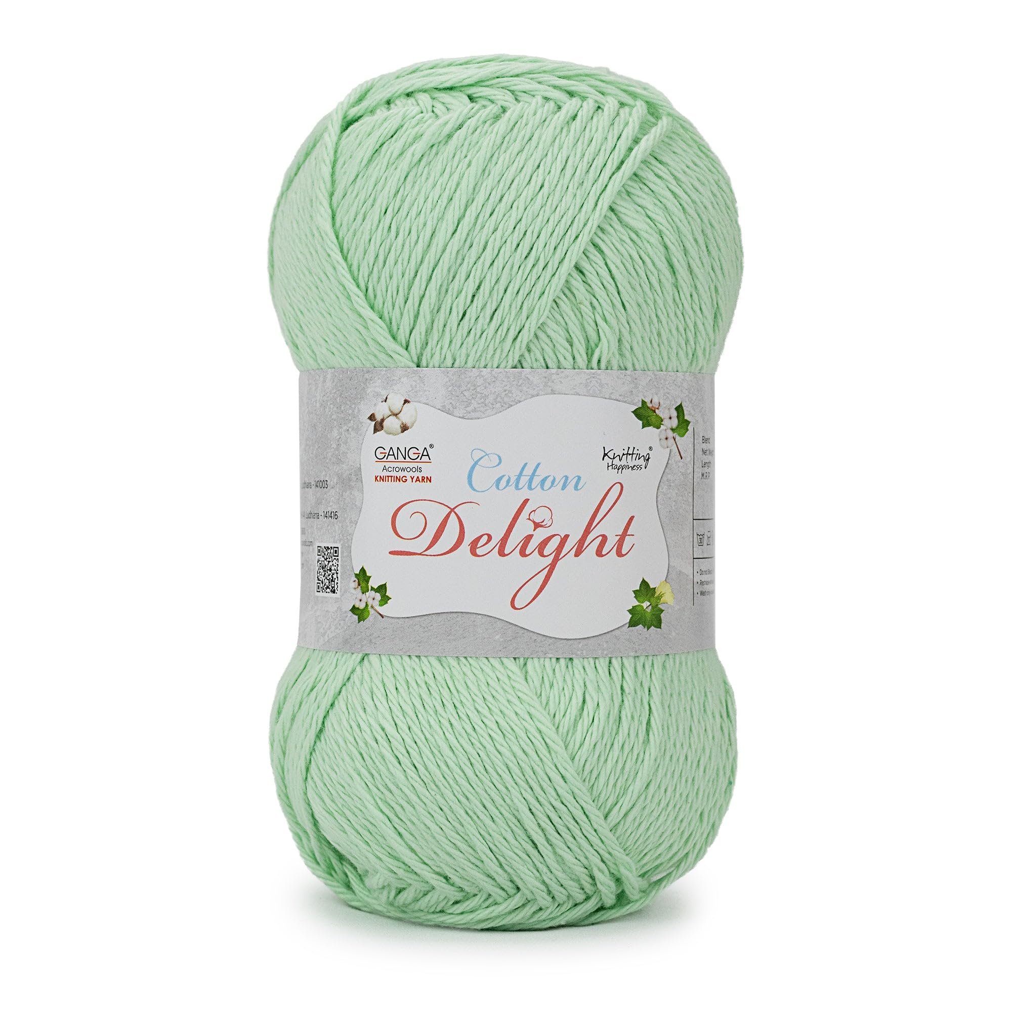 Ganga Acrowools Cotton Delight, Dk Weight Cotton Yarn, Oekotex Class L Certified 100G, 169M (Spring Green)