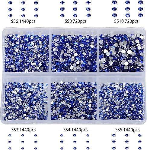 Miniatura 2 de Bymitel 7200 unidades de 6 tamaños mixtos con pegamento para fijar en diamantes de imitación de vidrio, gemas de cristal redondas con parte trasera