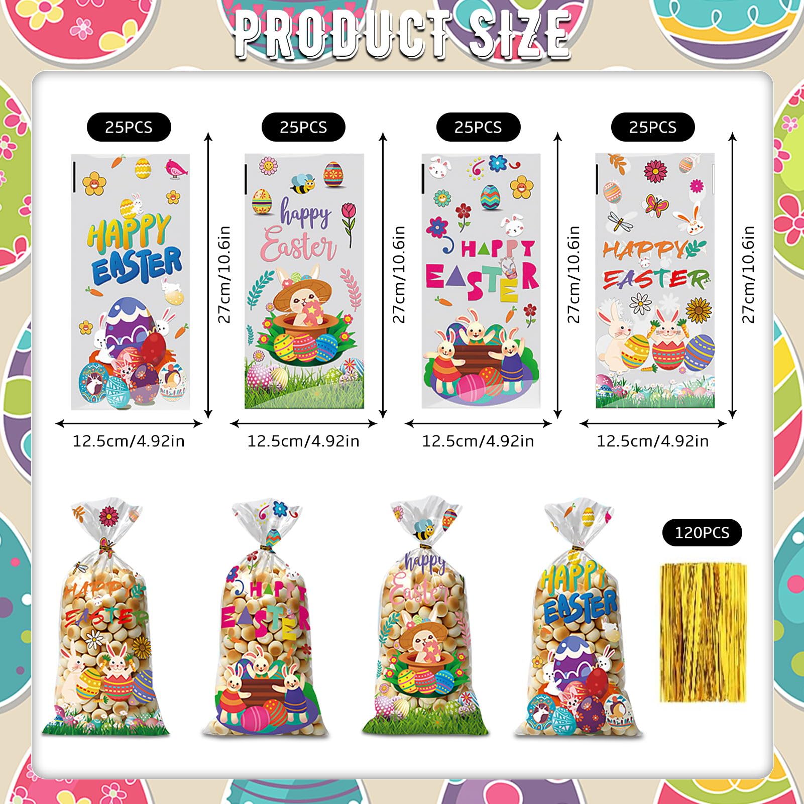 100 Sacchetti Cellophane Per Pasqua - 8 Stili Diversi Con Motivi Carini - Ideali Per Caramelle, Biscotti E Regali - 4