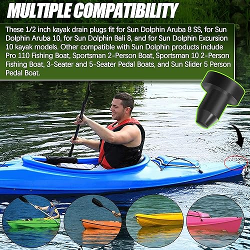 Miniatura 3 de TonGass Paquete de 6 tapones de drenaje de kayak de 1/2 pulgada para kayak de neopreno compatibles con Sun Dolphin Aruba 8 SS 10 Bali 8 Excursion 10