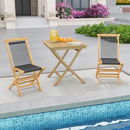 Miniatura 4 de Tangkula Mesa bistró de patio de 27.5 pulgadas, mesa cuadrada de madera de teca con mesa de rejillas, marco de madera resistente y parte superior