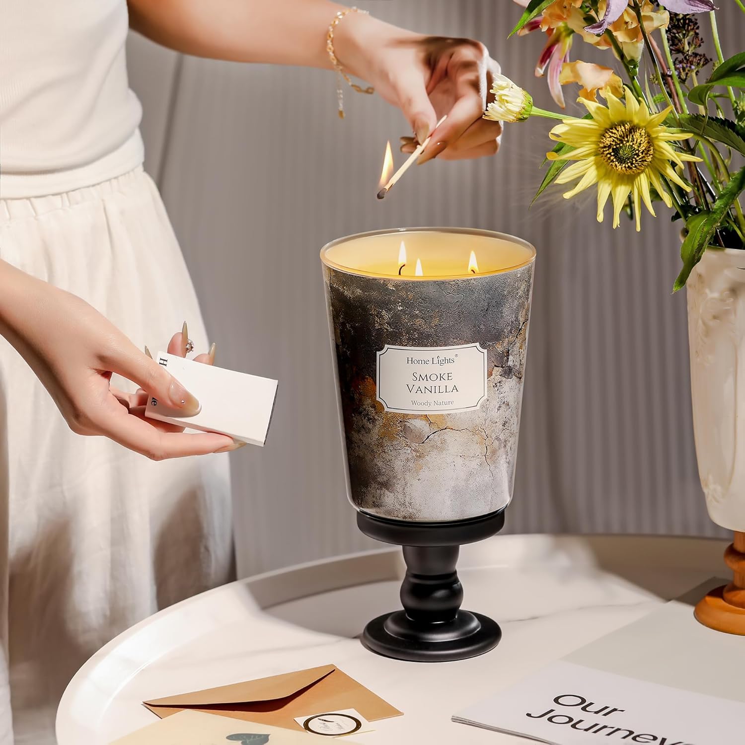 HomeLights Scented Candles | Large Jar 34 Oz Natural Soy Candle | 130 hrs Long-Lasting with 3 Wicks | Industrial Chic Home Decor | Gifts for Mom & Women, Smoke Vanilla - Image 6