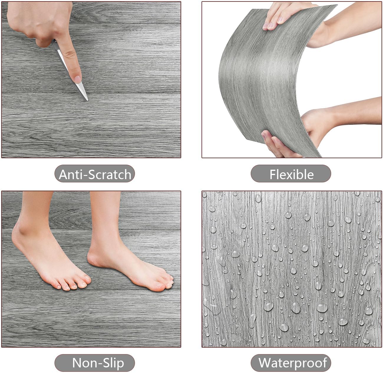 Yenhome 35 Tiles Peel and Stick Flooring Wood Look Peel and Stick Floor Tile Waterproof 12“x12 Grey Wood Vinyl Flooring Kitchen Bathroom Floor Tiles Natural Wooden Flooring