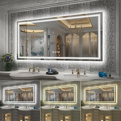 Miniatura 3 de GOLOMO Espejo de baño LED de 60 x 30 pulgadas para pared, espejo de tocador iluminado con luces, regulable, antivaho, a prueba de roturas,