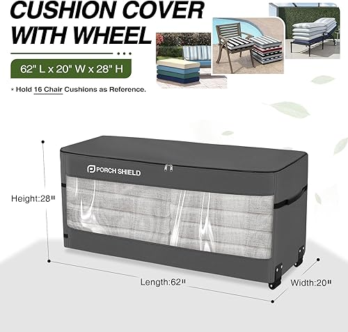 Miniatura 9 de Porch Shield Bolsa de almacenamiento para cojines al aire libre, 62 pulgadas, impermeable, para muebles de patio, con cremalleras y asas, color negro