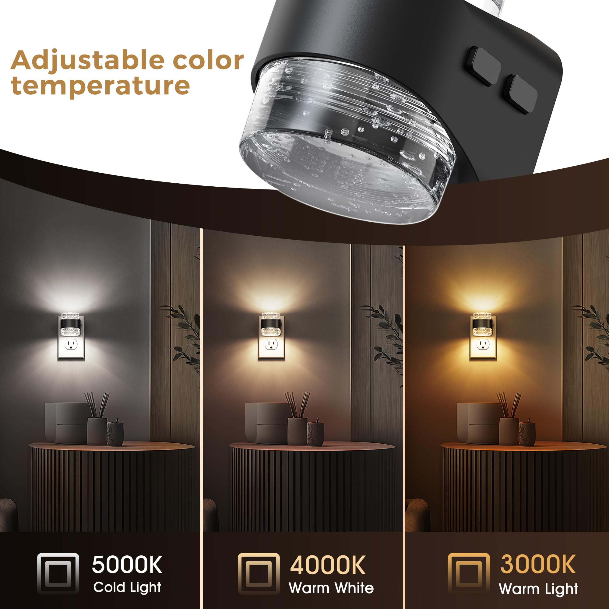 L LOHAS 2 Pack 3000K/4000K/5000K Luce notturna a LED a bolla regolabile temperatura di colore luce notturna con sensore tramonto