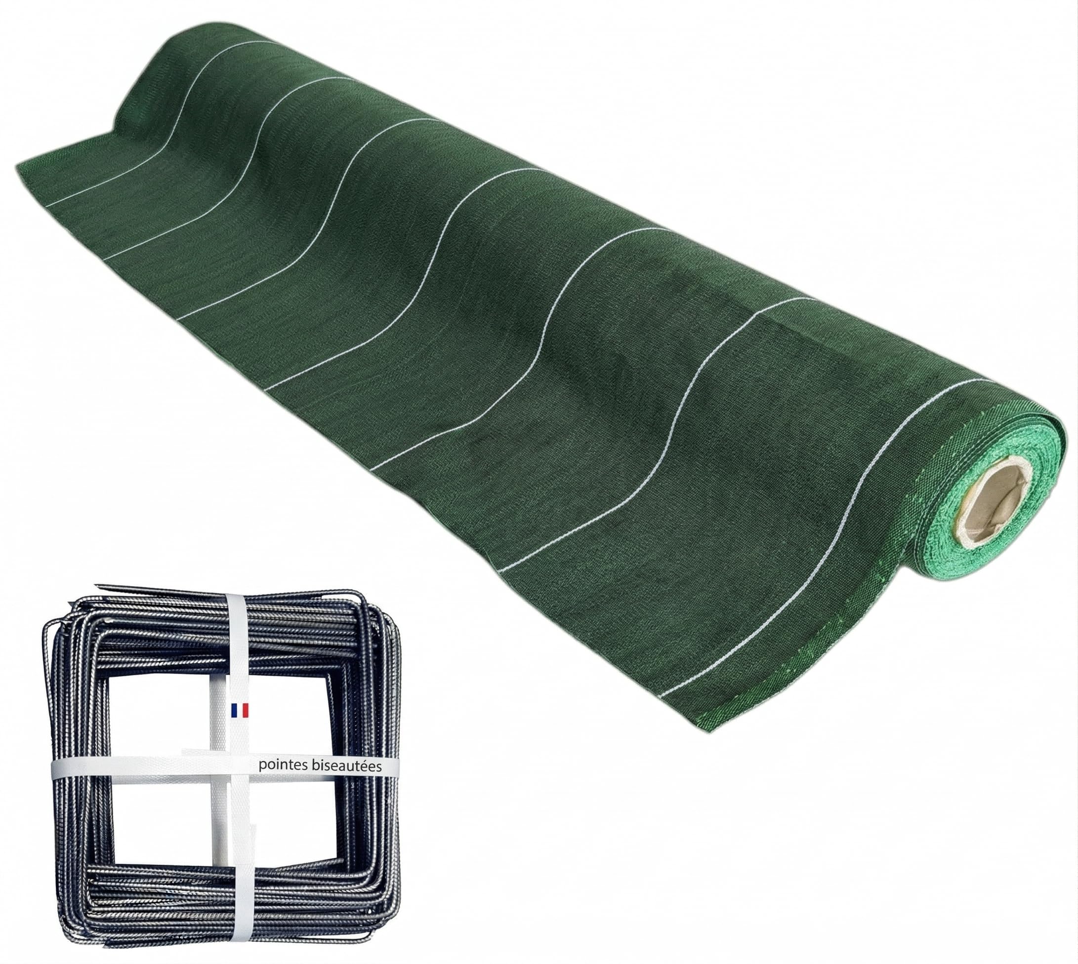 Pack Agrafes et Toile de paillage Grande Largeur 5,15m - Anti Mauvaises Herbes Longueur 10m - Lot Bache Vert 130 grammes par m2 - Geotextile - Large 5M ZENLYS