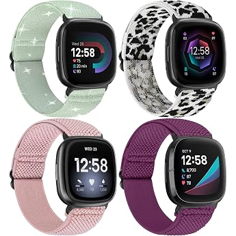 TumpCez Elastic Nylon Wristband Compatible with Fitbit Versa 4/Fitbit Sense 2/Fitbit Versa 3/Fitbit Sense Adjustable Stretchy Solo Loop Soft Watch Strap Sports Replacement Strap for Men and Women