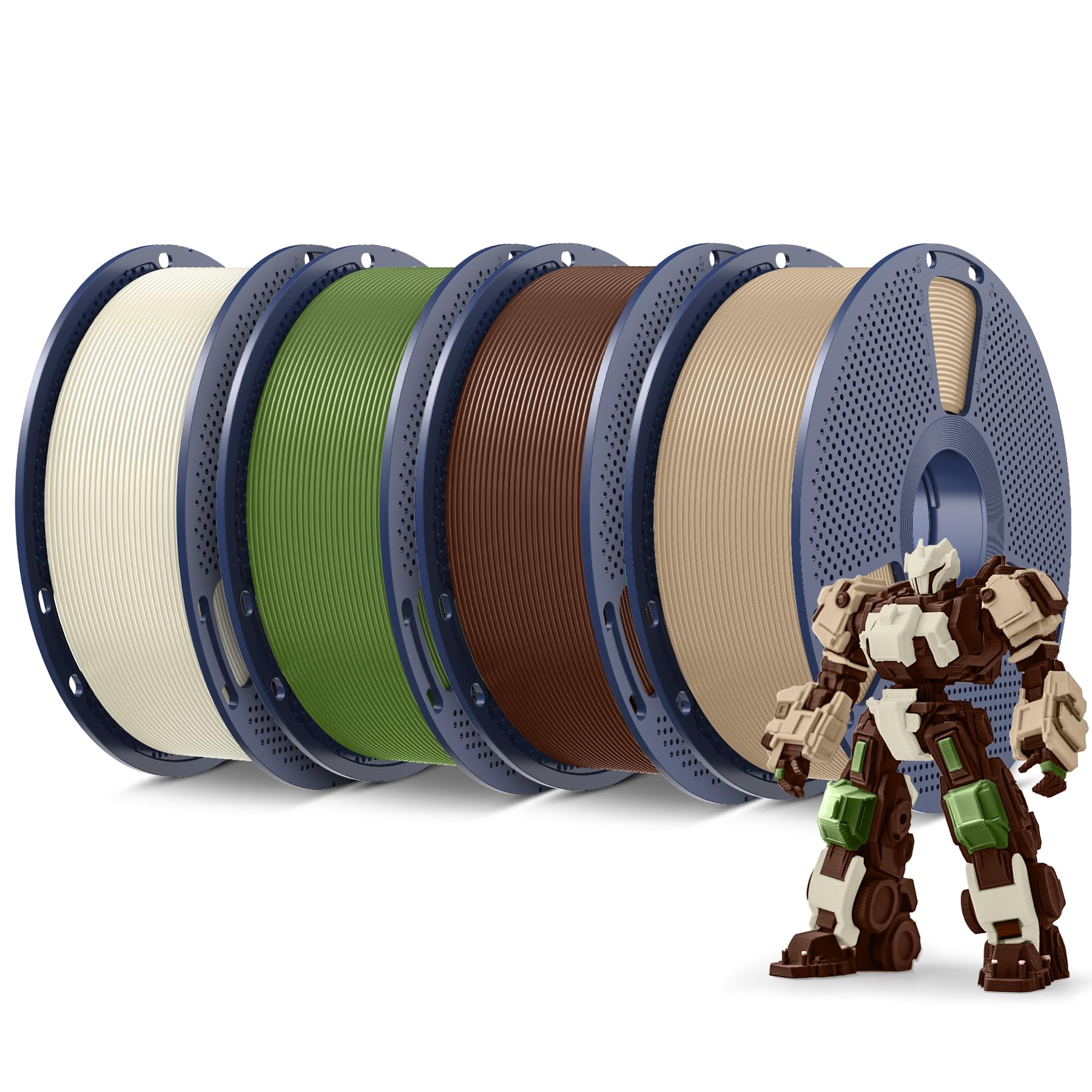 SUNLU SUNLU - Filamento per stampante 3D PLA Plus, 4 kg, 1,75 mm, bobina da 1 kg, 4 pezzi, colore: bianco osso, quercia, marrone caffè, verde oliva