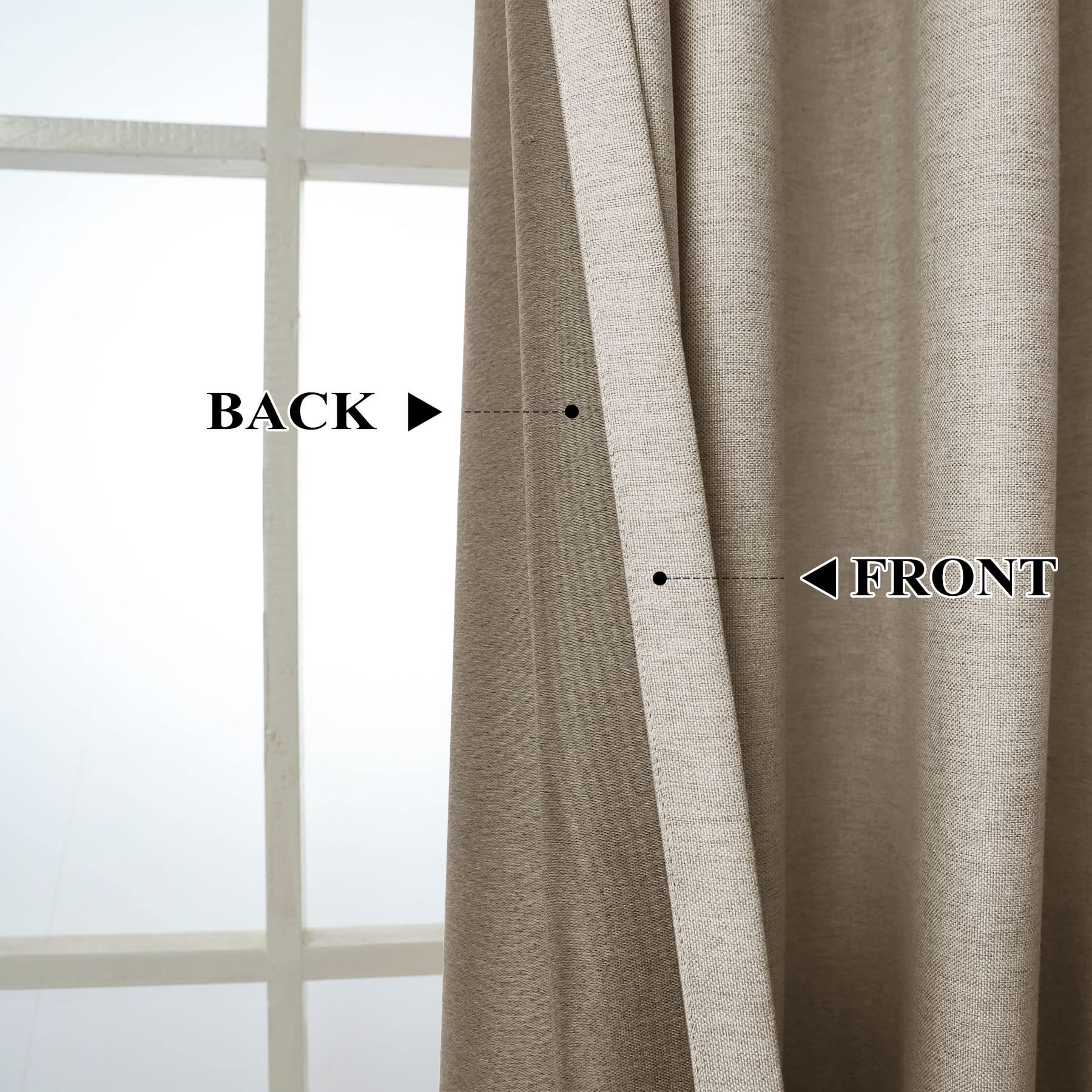 Cortinas opacas de lino gris ahumado de 102 pulgadas, cortinas plisadas con aislamiento térmico (2 piezas) para dormitorio y sala de estar, tratamiento de ventana para oscurecer la habitación, 127 cm