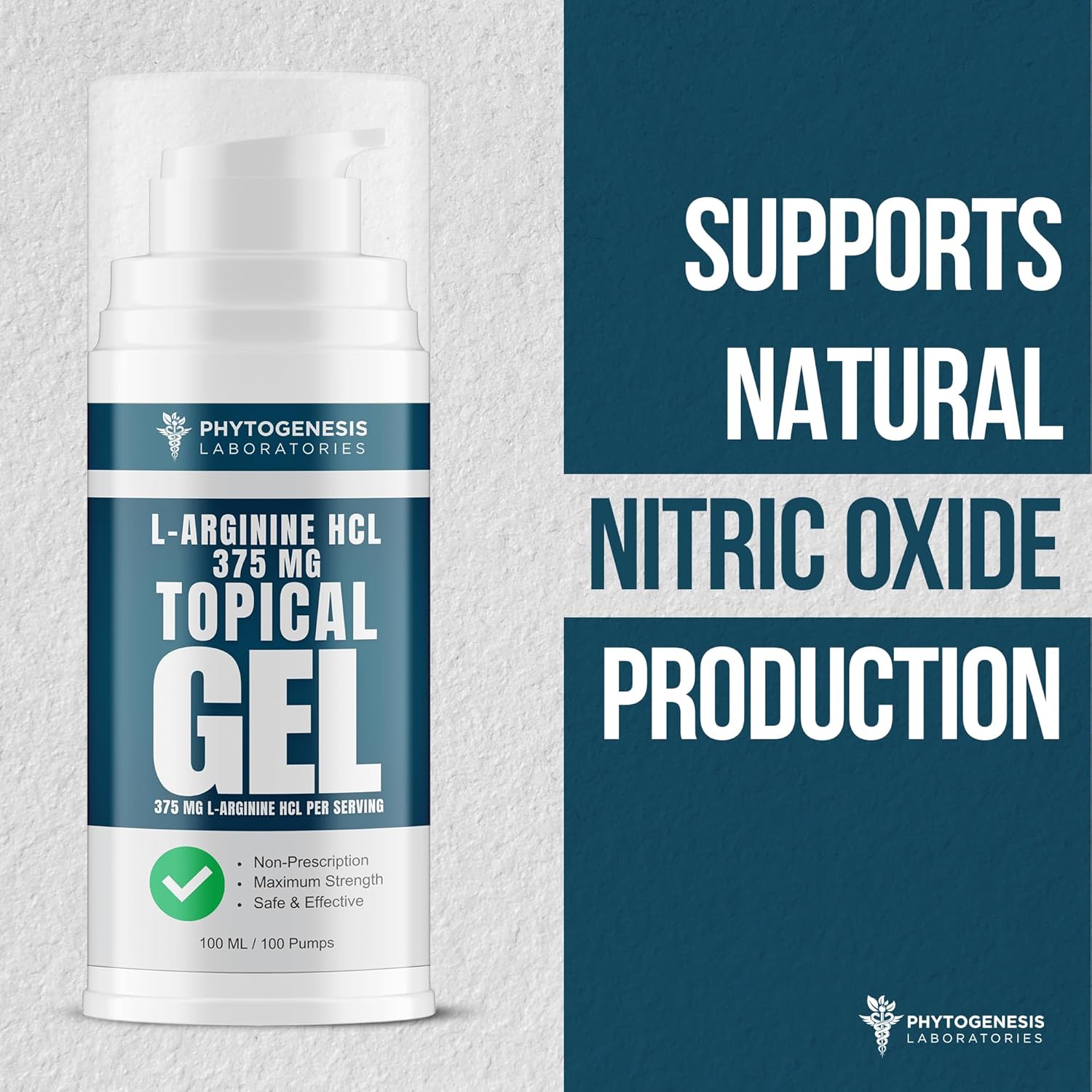L-Arginine HCL 375mg Gel - Topical Nitric Oxide Support for Circulation & Performance - Advanced High Absorption Transdermal Formula - 375mg L-Arginine HCL per Serving