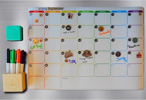 Miniatura 3 de Lamadox Juego de 4 pizarras blancas magnéticas suaves de borrado en seco con calendario, planificador semanal, lista de tareas y tableros de notas,