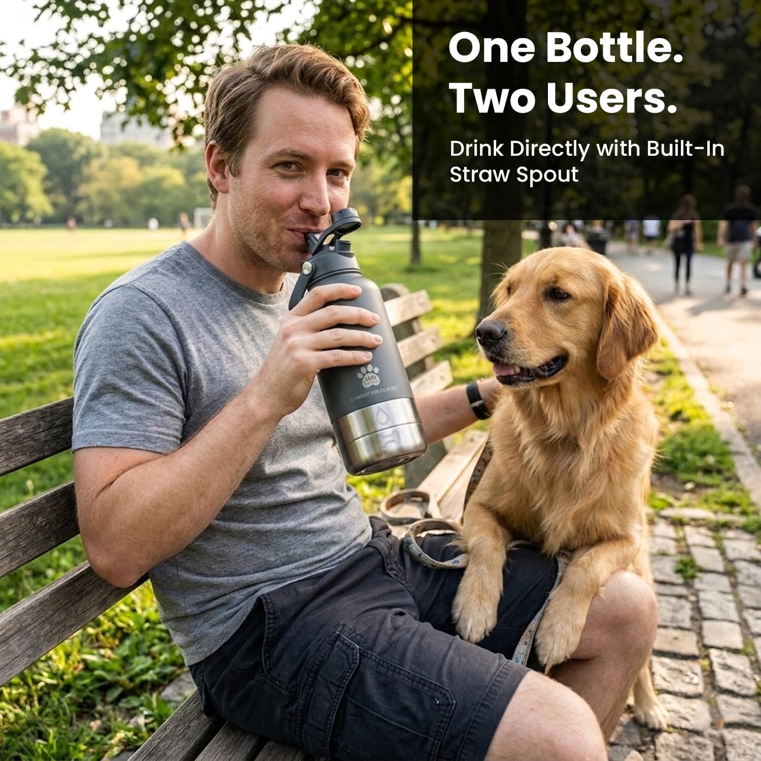 Borraccia per cani 3 in 1 con borsa per il trasporto, dispenser portatile per animali domestici, coperchio a doppio uso e 2 ciotole staccabili, design a prova di perdite, per passeggiate