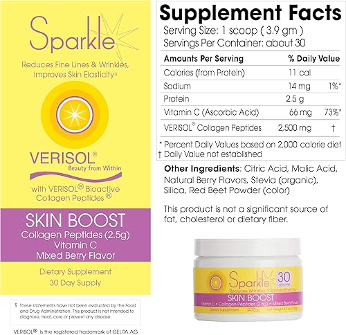 Miniatura 7 de Sparkle Skin Boost - Bebida de suplemento de vitamina C con péptidos de colágeno Verisol (3 unidades)