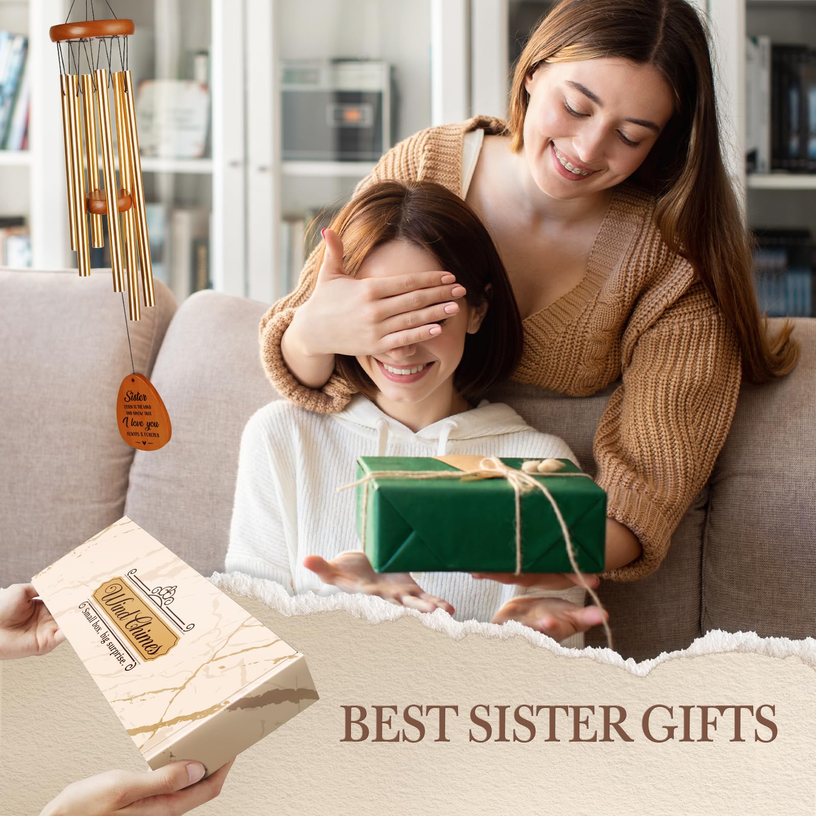 Cadeau d'anniversaire pour sœur, carillon éolien, idée cadeau pour sœur, cadeau pour Noël, grande sœur pour filles, cadeaux de sœur de la part de sœurs, 64,8 cm