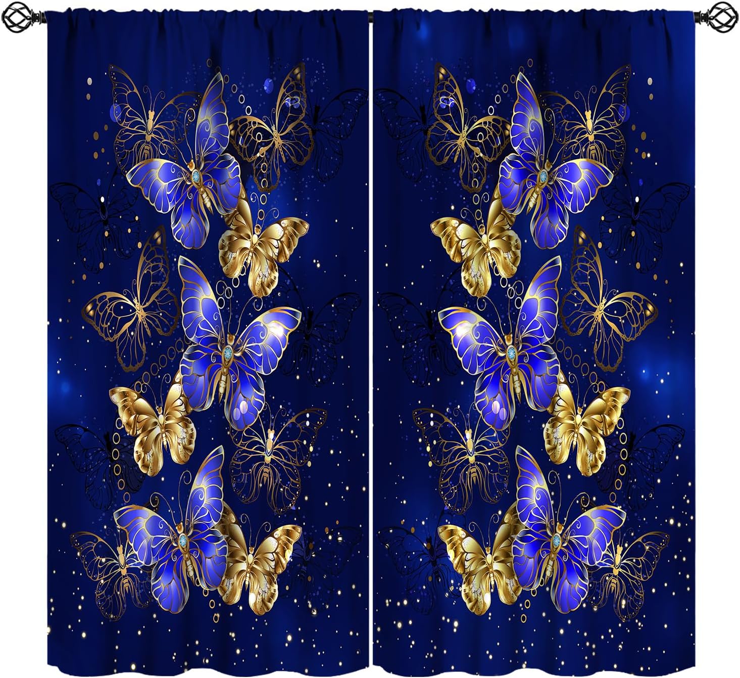 Girls Butterfly Curtains, Starry Sky Galaxy Shining Light Golden Blue Purple Sparkling Windiw Treatments for Girls Woman Teens Bedroom Living Room Home Blackout Drapes 63x63 Inch