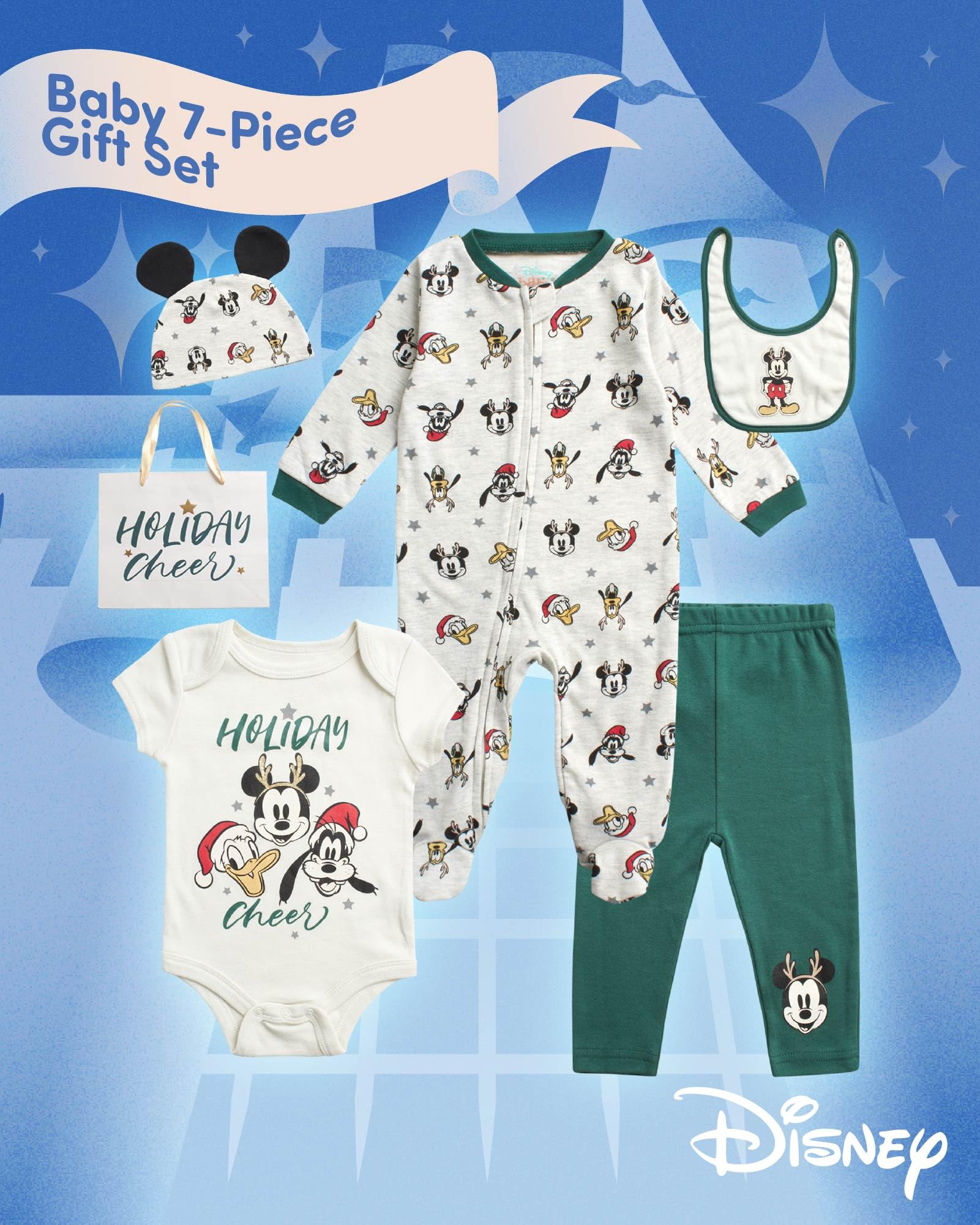 Disney Baby-Set für Neugeborene, Jungen, Mädchen, 7-teilig, Mickey Mouse, Winnie Puuh und Minnie Maus, 0–6 Monate