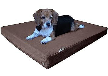 Dogbed4less Orthopedic Cooling Memory Foam Dog Bed with Durable Brown Denim Cover, Waterproof Liner and Extra External Pet Bed Case, Fit 42X28 Large Crate