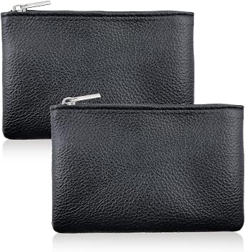 2 Pcs Leather Coin Purse Pouch for Men Women, Small Change Purse with Zipper Small Change Purse for women Mini Coin Pouch for Women Small Pouch for Purse Small Coin Bag Change Purse for Coins Black