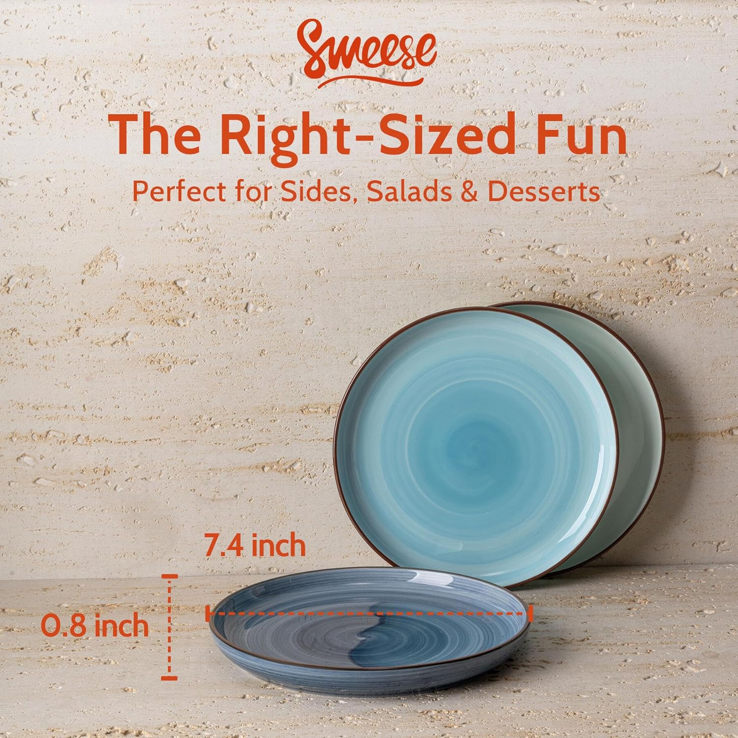 Sweese Porcelain Dessert Plates 7.4 Inch - Round Salad/Appetizer Plate Set, Microwave Dishwasher Safe, Set of 6, Cool Assorted Colors - Image 2