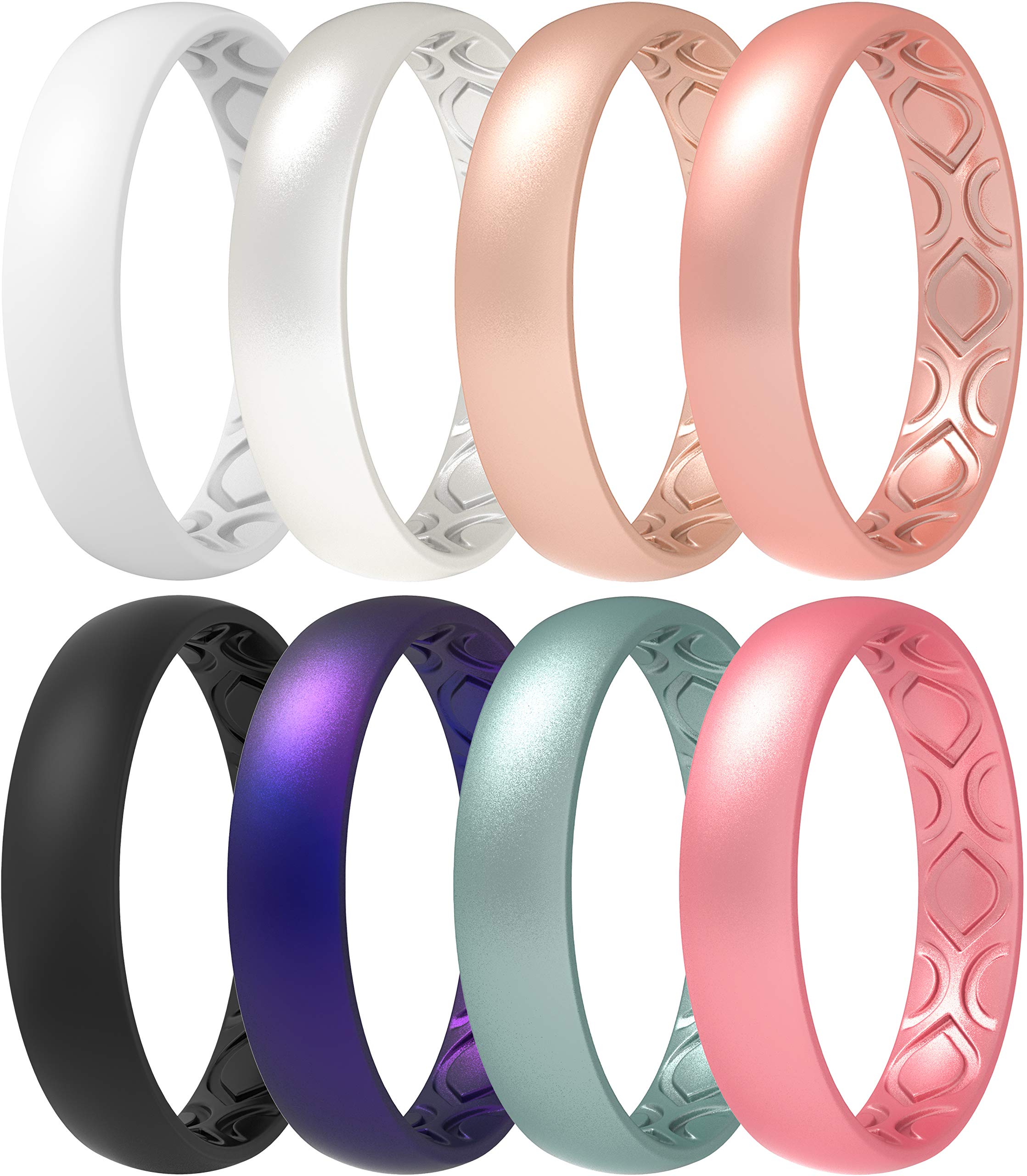ThunderFitWomen Breathable Eternity Pattern Silicone Wedding Ring Wedding Bands Anniversary Rings 4mm Width - 1.5mm Thickness - 12 rings / 8 Rings / 4 Rings / 1 Ring