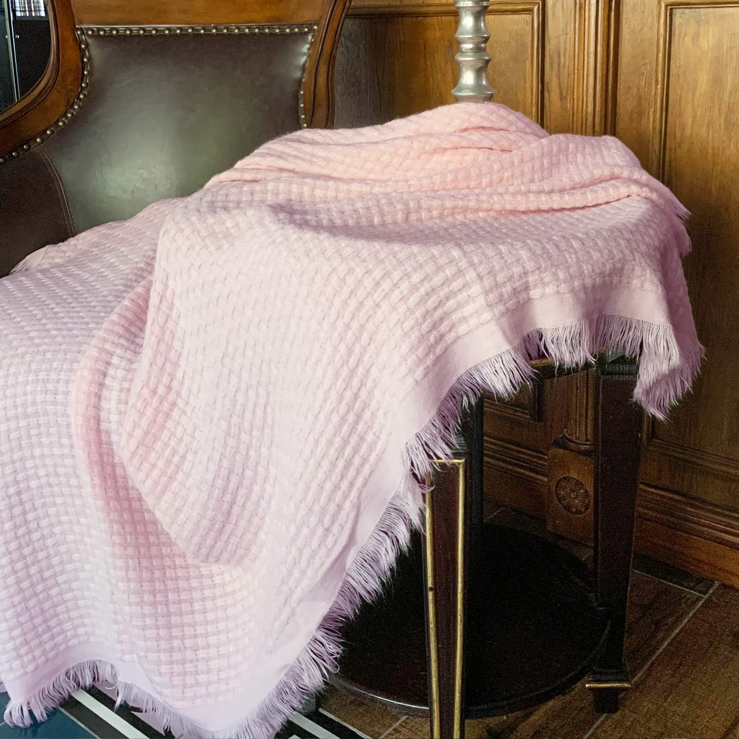 DISSA Knitted Blanket Textured Solid Super Soft Cozy Plush Lightweight Decorative Throw Blanket Fluffy Woven Blanket for Bed Sofa Couch Cover Living Bed Room (Light Pink, 51"x63")