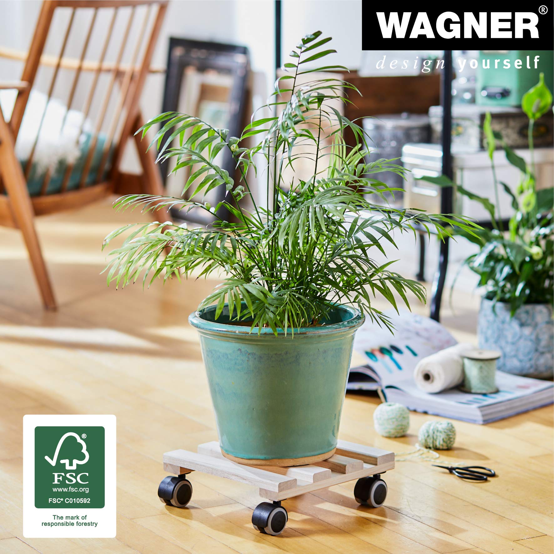 Wagner Wózek na rośliny PALETTI 25 x 25 x 8 cm z litego drewna FSC, buk naturalny, ładowność 100 kg