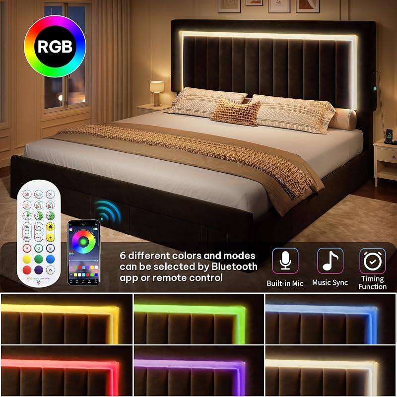 YITAHOME Queen Size Bed Frame with Adjustable Headboard, Black image 3