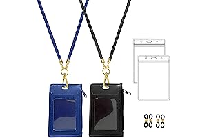 2X Cotton Lanyard Badge Holder Wallet for Women (Black-Navy Wallet)