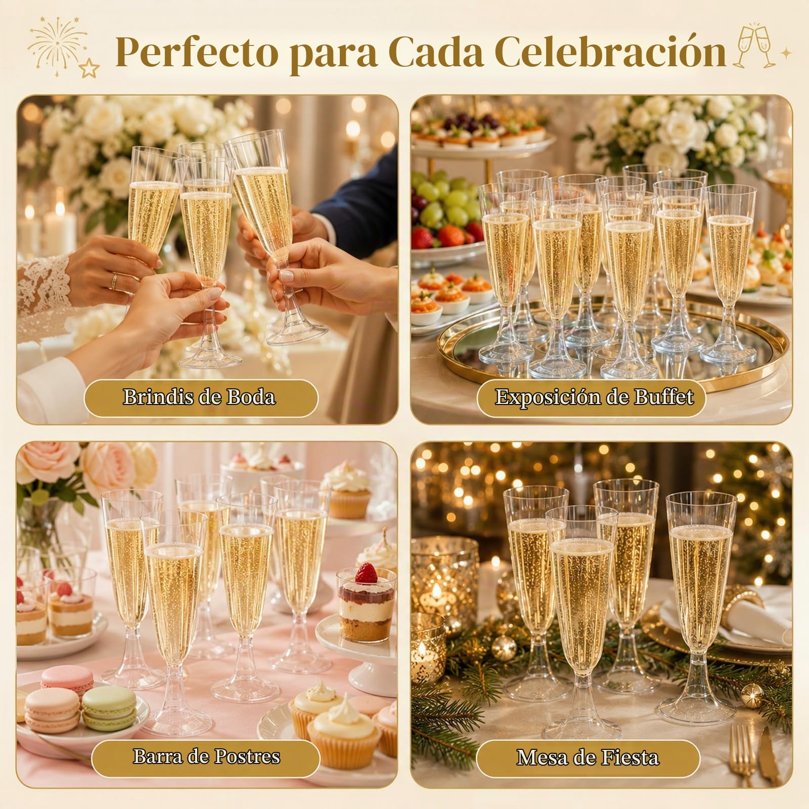 JMIATRY 100 Copas Plastico Duro 150 ml, Copas de Champán de Plástico, Copas de Vino de Plástico reutilizable para Bodas, Cumpleaños, Fiestas